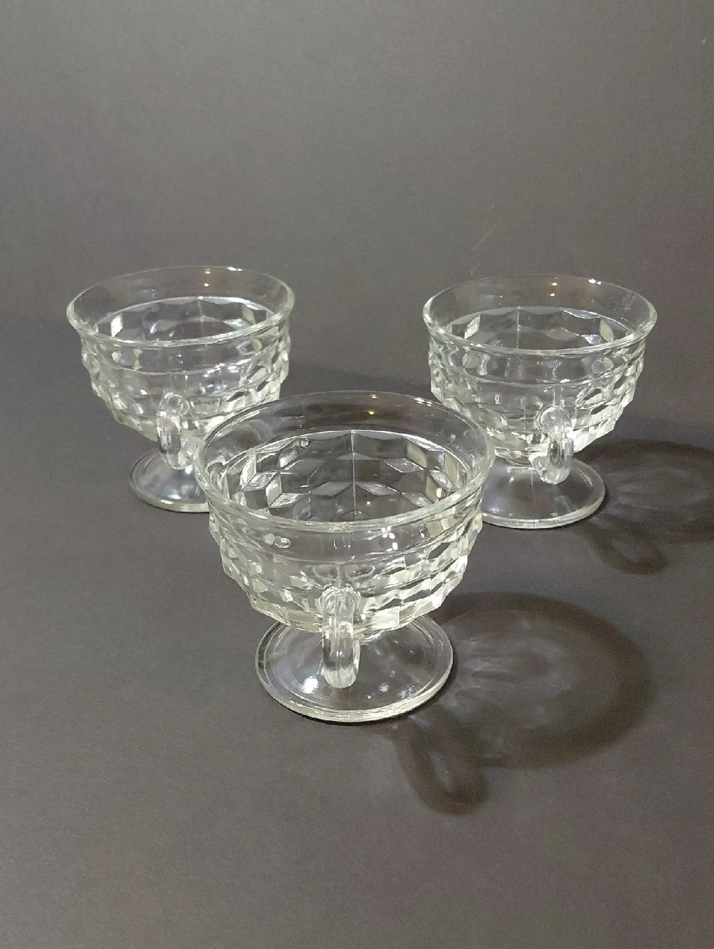 Lot of 3 Vintage Colony/Indiana Glass Whitehall Clear Cubist Footed Punch Cups